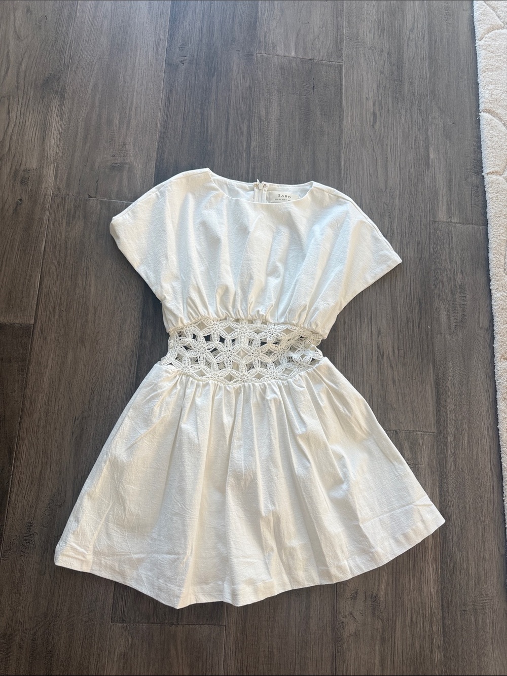 Sabo Skirt White Cotton Dress with Crochet Waist